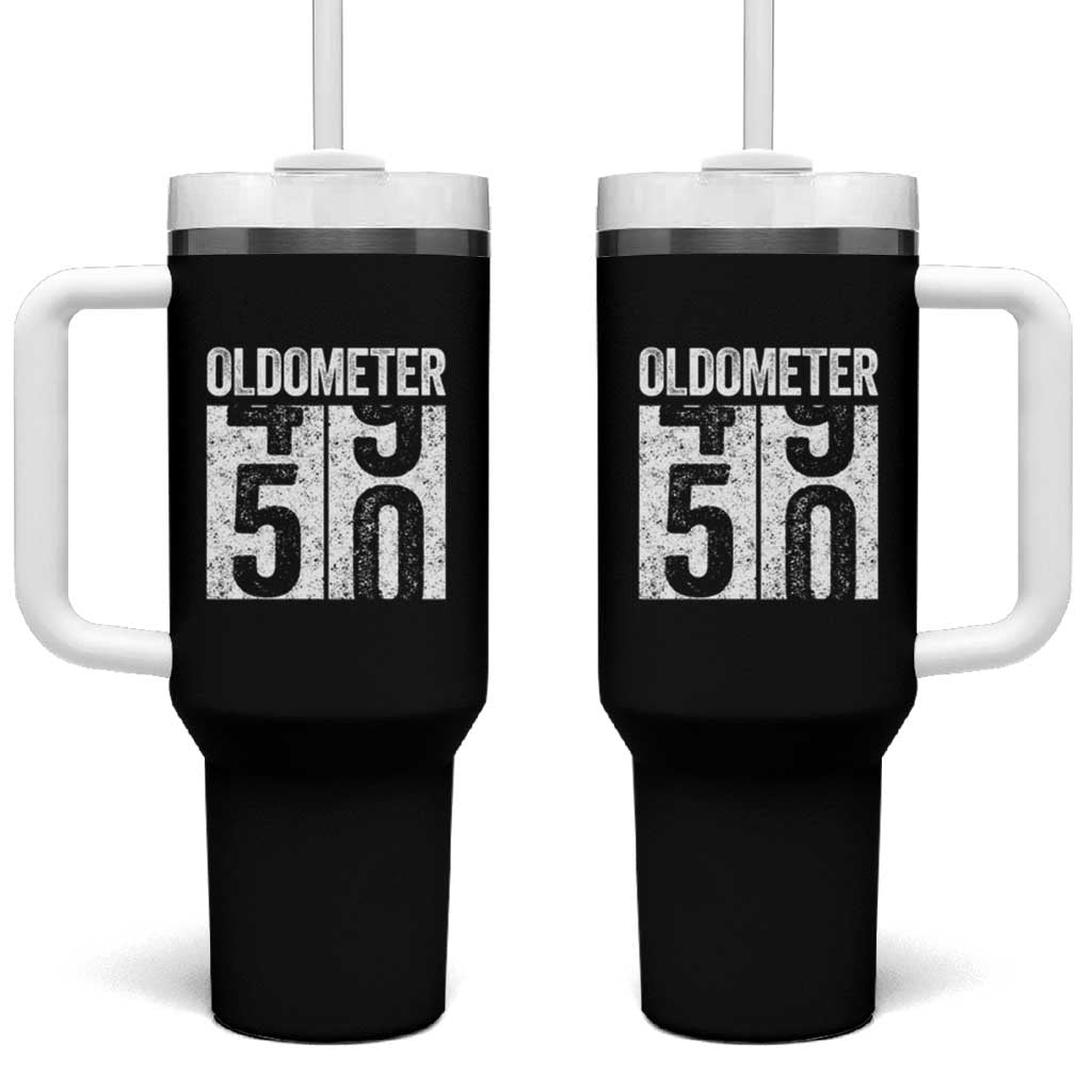 Oldometer 50 Birthday Tumbler With Handle Funny Vintage Aged to Perfection
