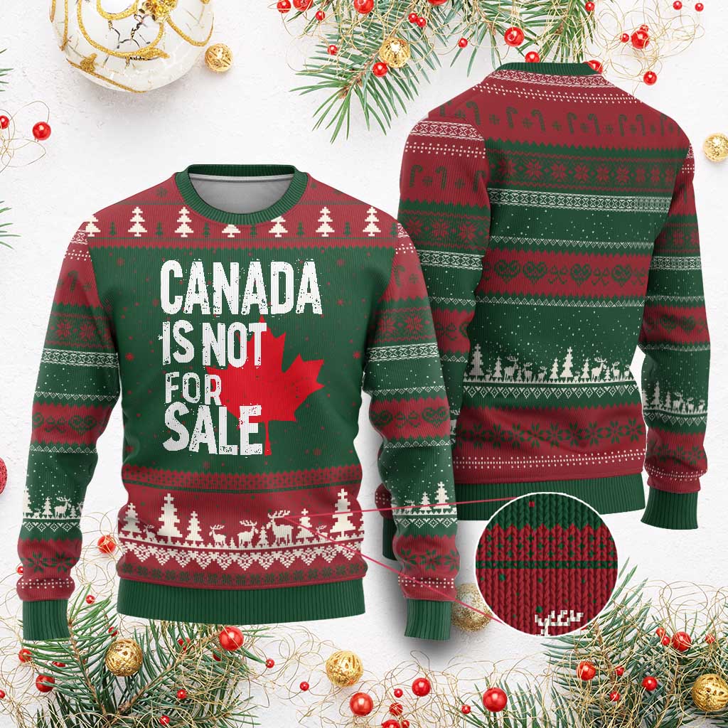Canada Is Not For Sale Ugly Christmas Sweater Distressed Vintage Canadian Maple Leaf - Wonder Print Shop