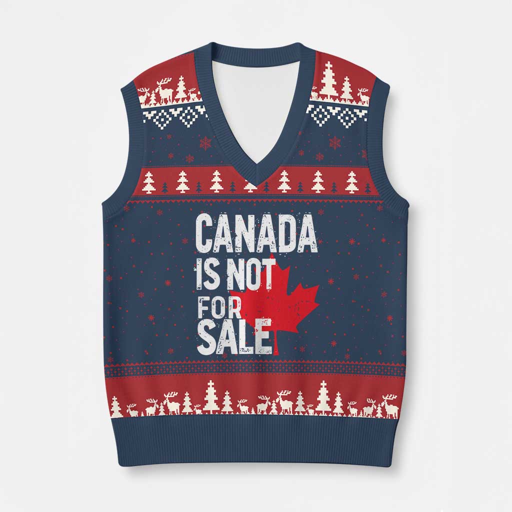 Canada Is Not For Sale V-Neck Knit Sweater Vest Distressed Vintage Canadian Maple Leaf - Wonder Print Shop