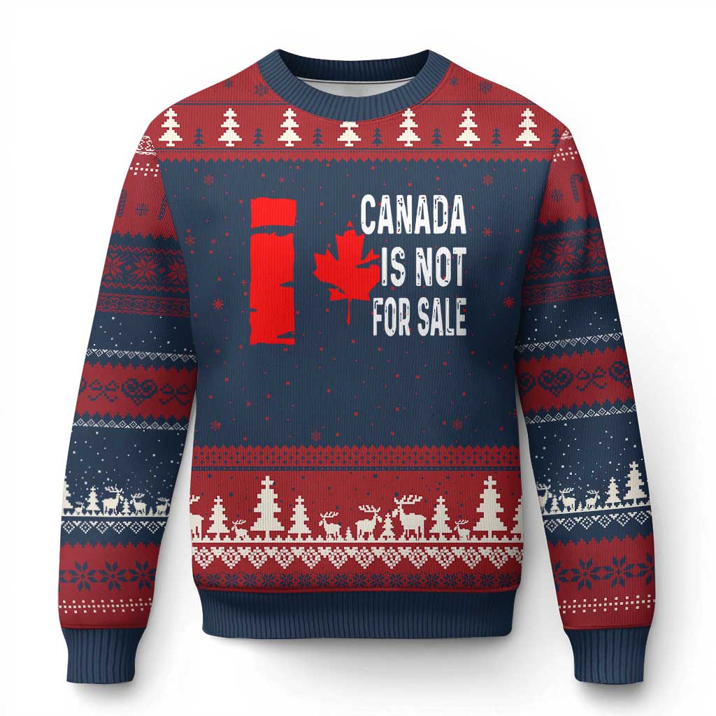Canada Is Not For Sale Ugly Christmas Sweater Maple Leaf Candadian Flag Distressed - Wonder Print Shop