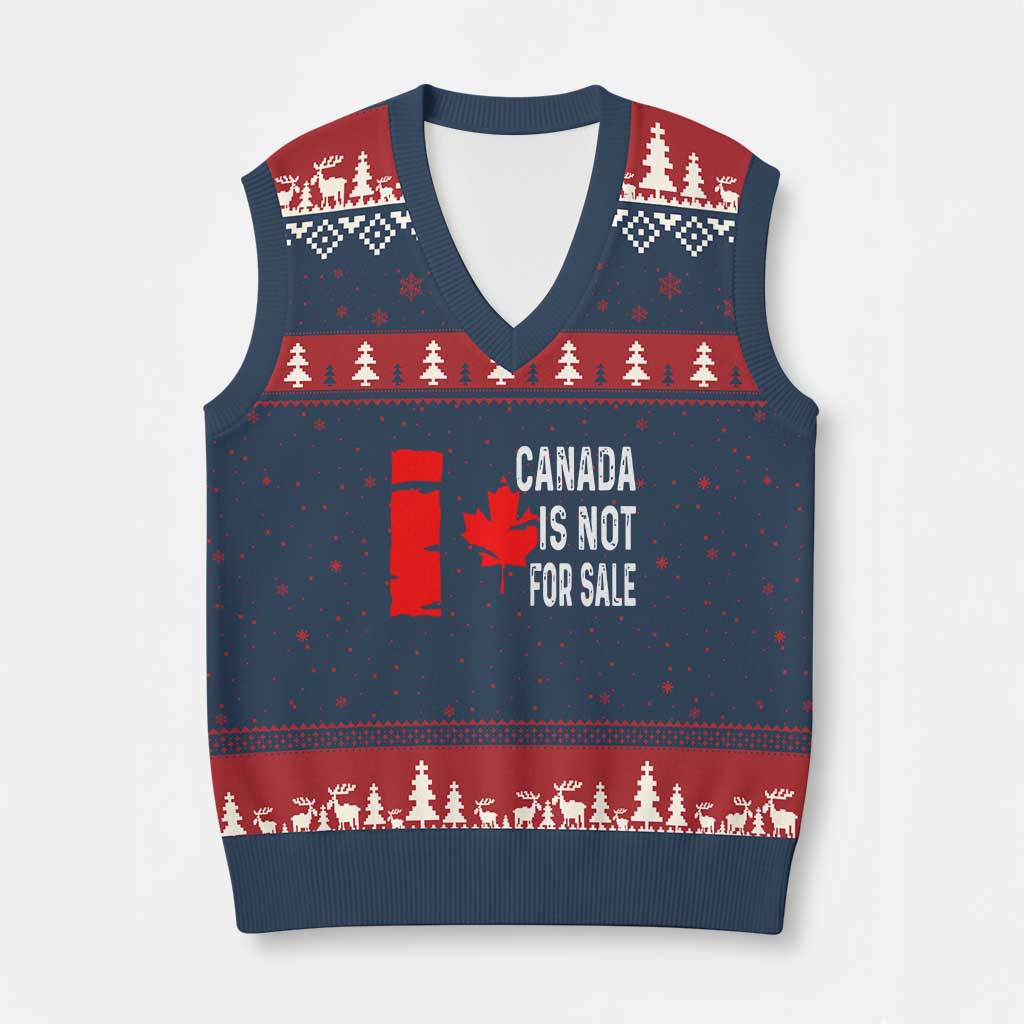 Canada Is Not For Sale V-Neck Knit Sweater Vest Maple Leaf Candadian Flag Distressed - Wonder Print Shop