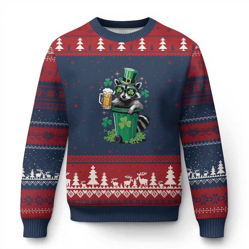 Funny St.Patrick's Day Raccoon Ugly Christmas Sweater Patrick Drinking Irish - Wonder Print Shop
