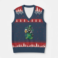 Funny St.Patrick's Day Raccoon V-Neck Knit Sweater Vest Patrick Drinking Irish - Wonder Print Shop