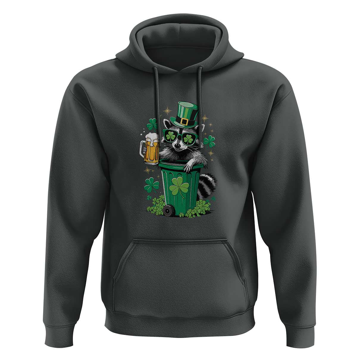 Funny St.Patrick's Day Raccoon Hoodie Patrick Drinking Irish