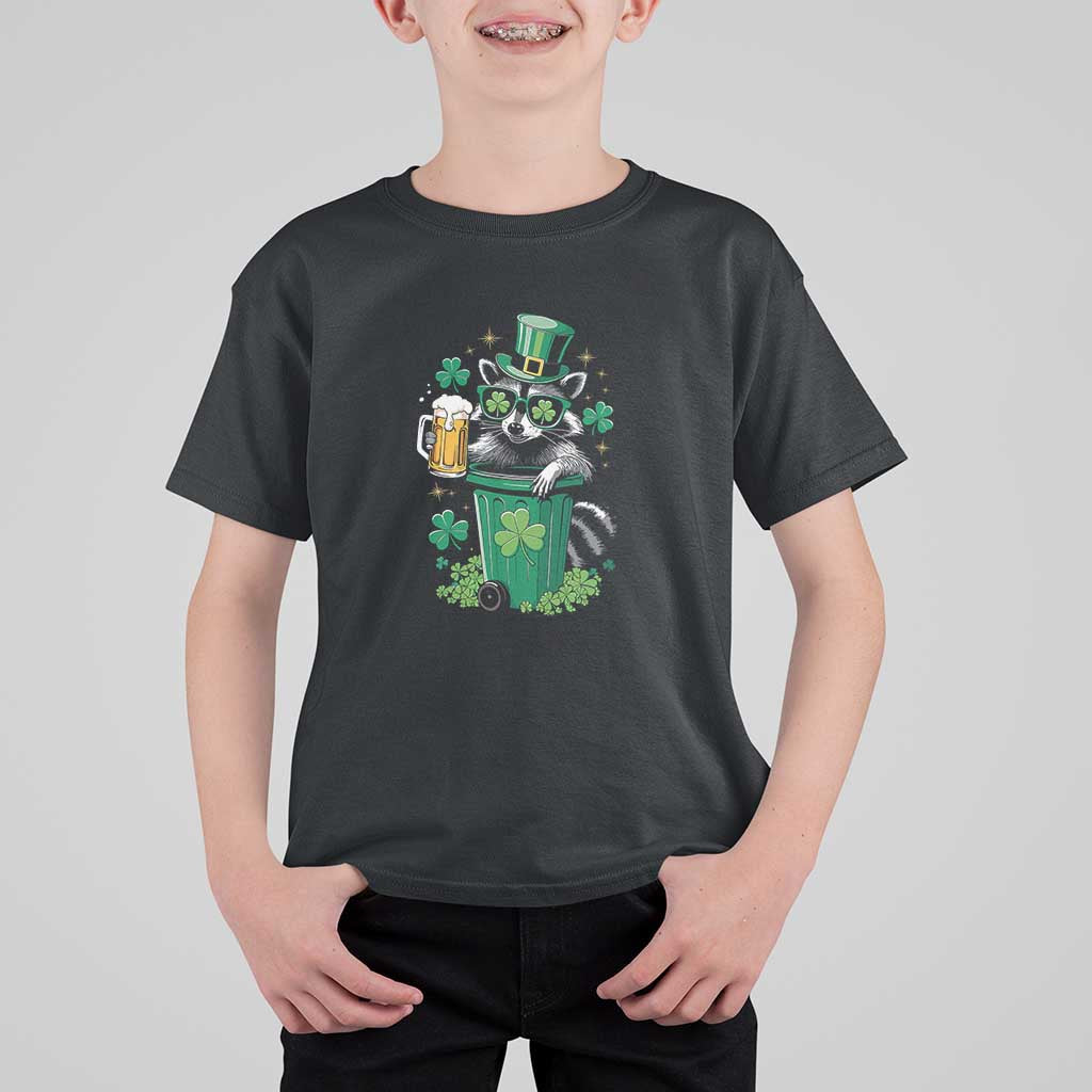 Funny St.Patrick's Day Raccoon T Shirt For Kid Patrick Drinking Irish
