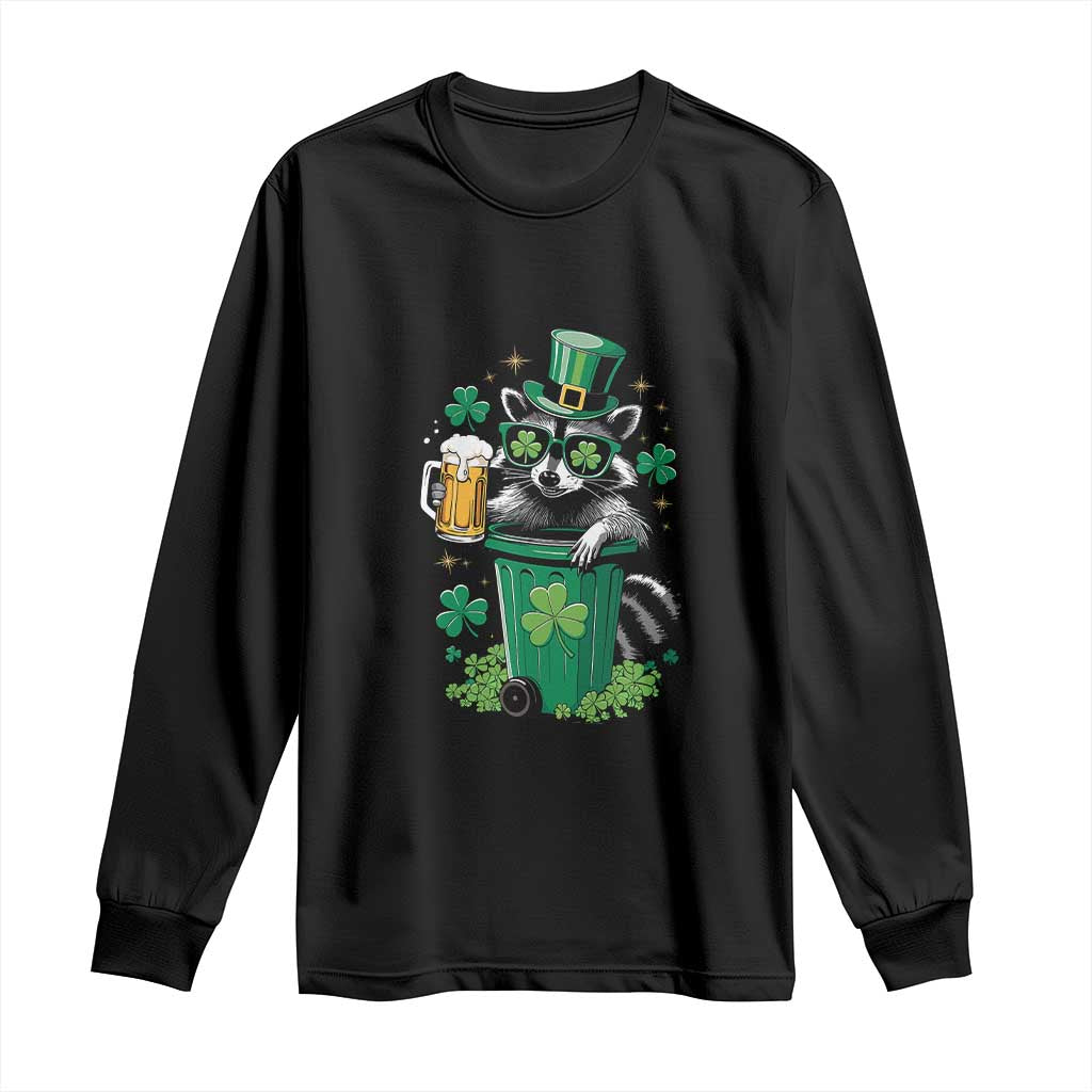 Funny St.Patrick's Day Raccoon Long Sleeve Shirt Patrick Drinking Irish