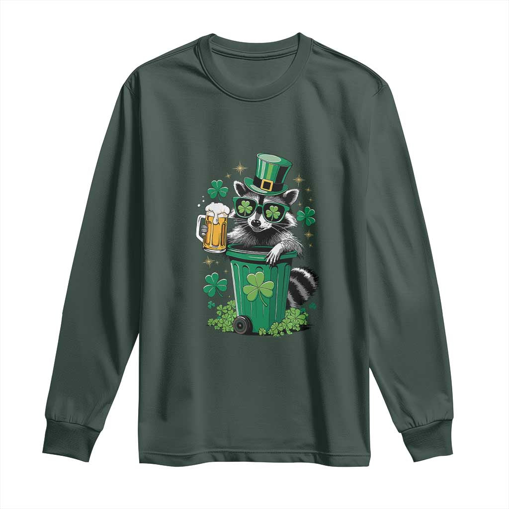 Funny St.Patrick's Day Raccoon Long Sleeve Shirt Patrick Drinking Irish