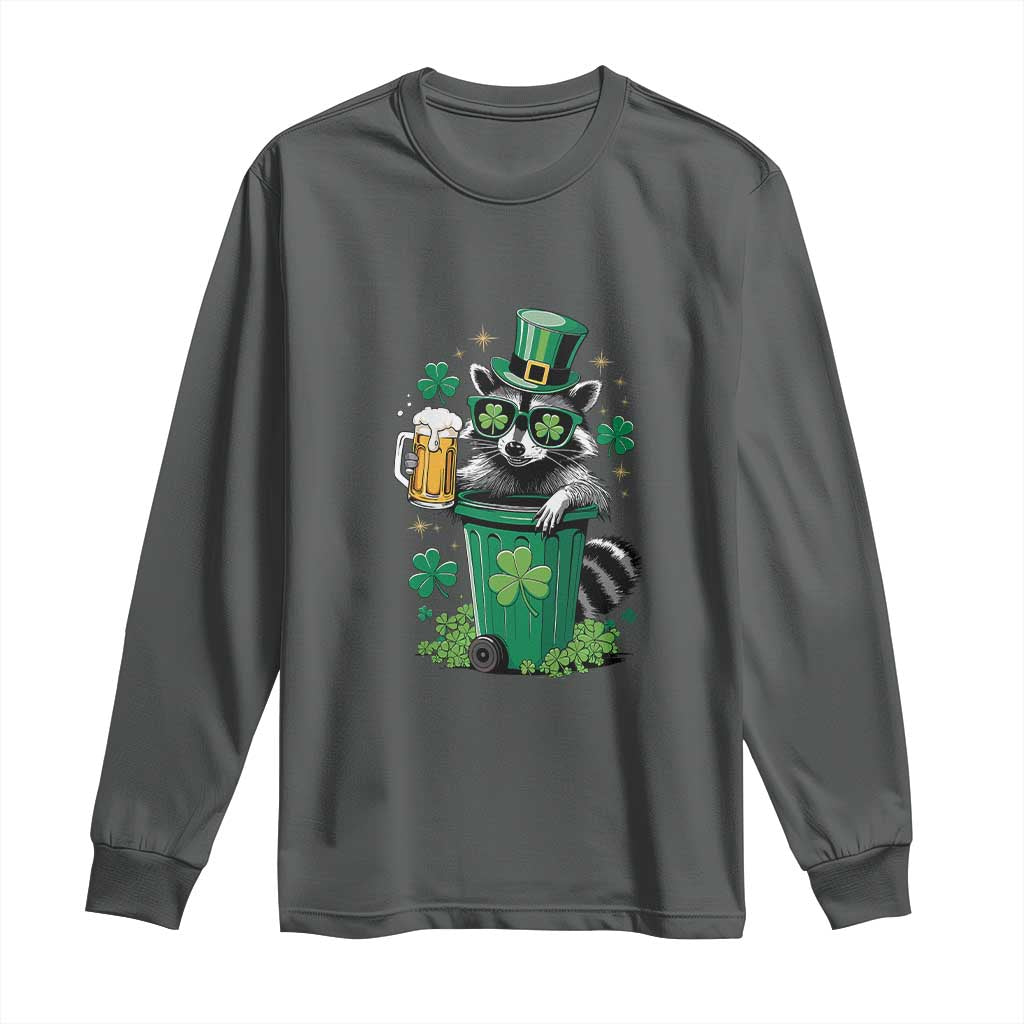 Funny St.Patrick's Day Raccoon Long Sleeve Shirt Patrick Drinking Irish