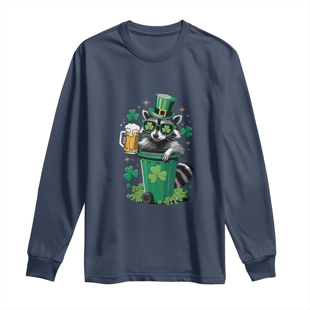 Funny St.Patrick's Day Raccoon Long Sleeve Shirt Patrick Drinking Irish