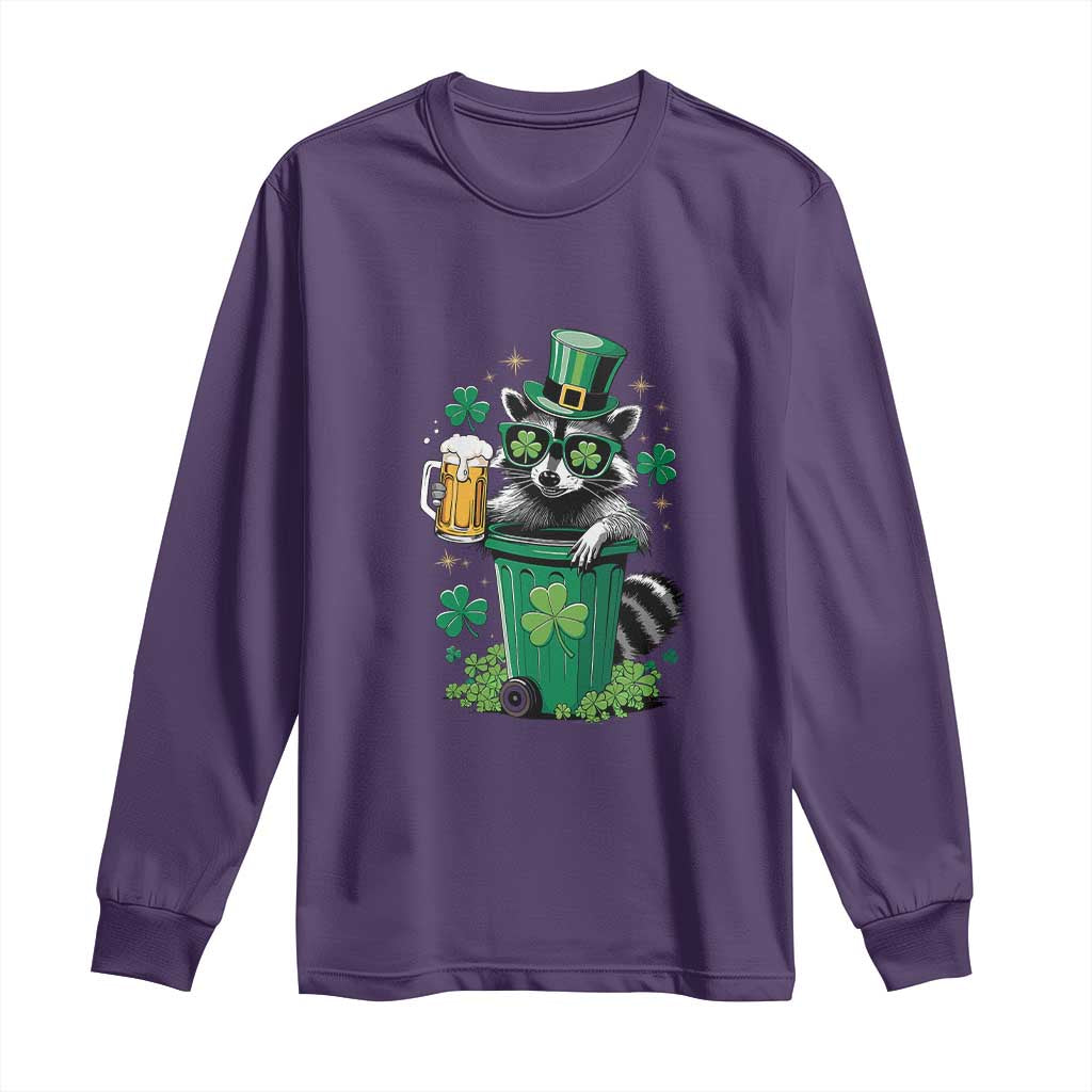 Funny St.Patrick's Day Raccoon Long Sleeve Shirt Patrick Drinking Irish