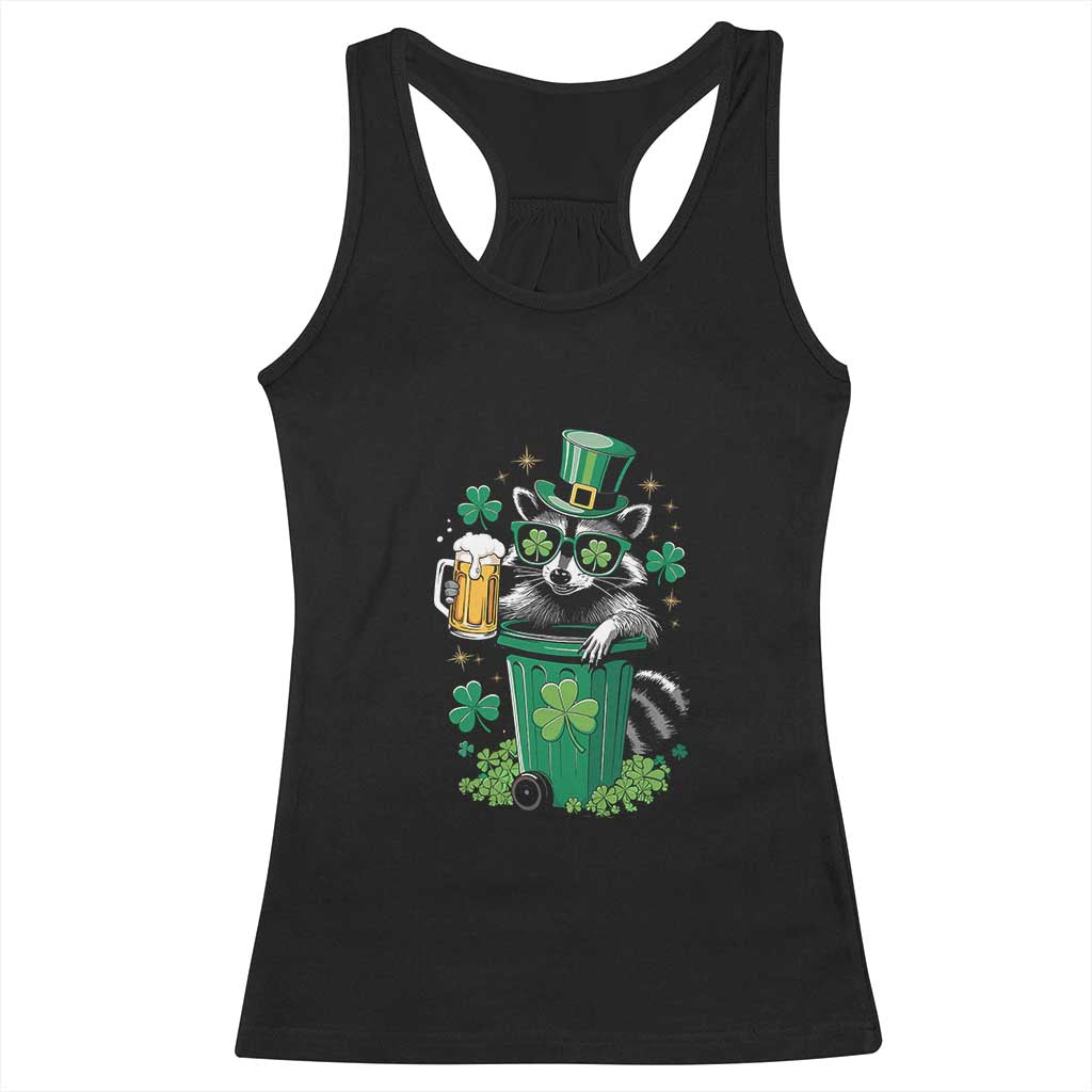 Funny St.Patrick's Day Raccoon Racerback Tank Top Patrick Drinking Irish
