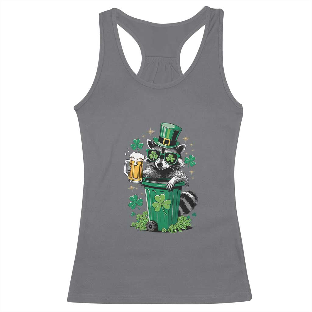 Funny St.Patrick's Day Raccoon Racerback Tank Top Patrick Drinking Irish