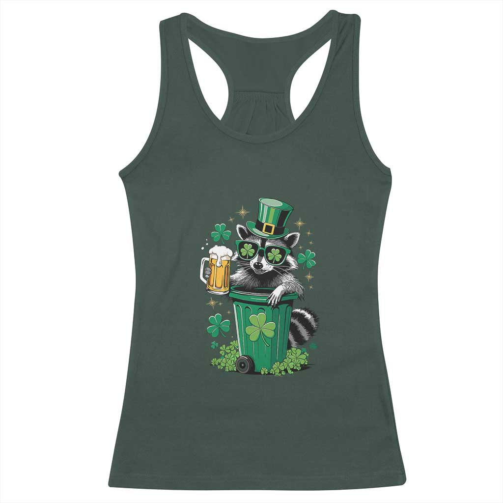 Funny St.Patrick's Day Raccoon Racerback Tank Top Patrick Drinking Irish