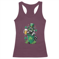 Funny St.Patrick's Day Raccoon Racerback Tank Top Patrick Drinking Irish
