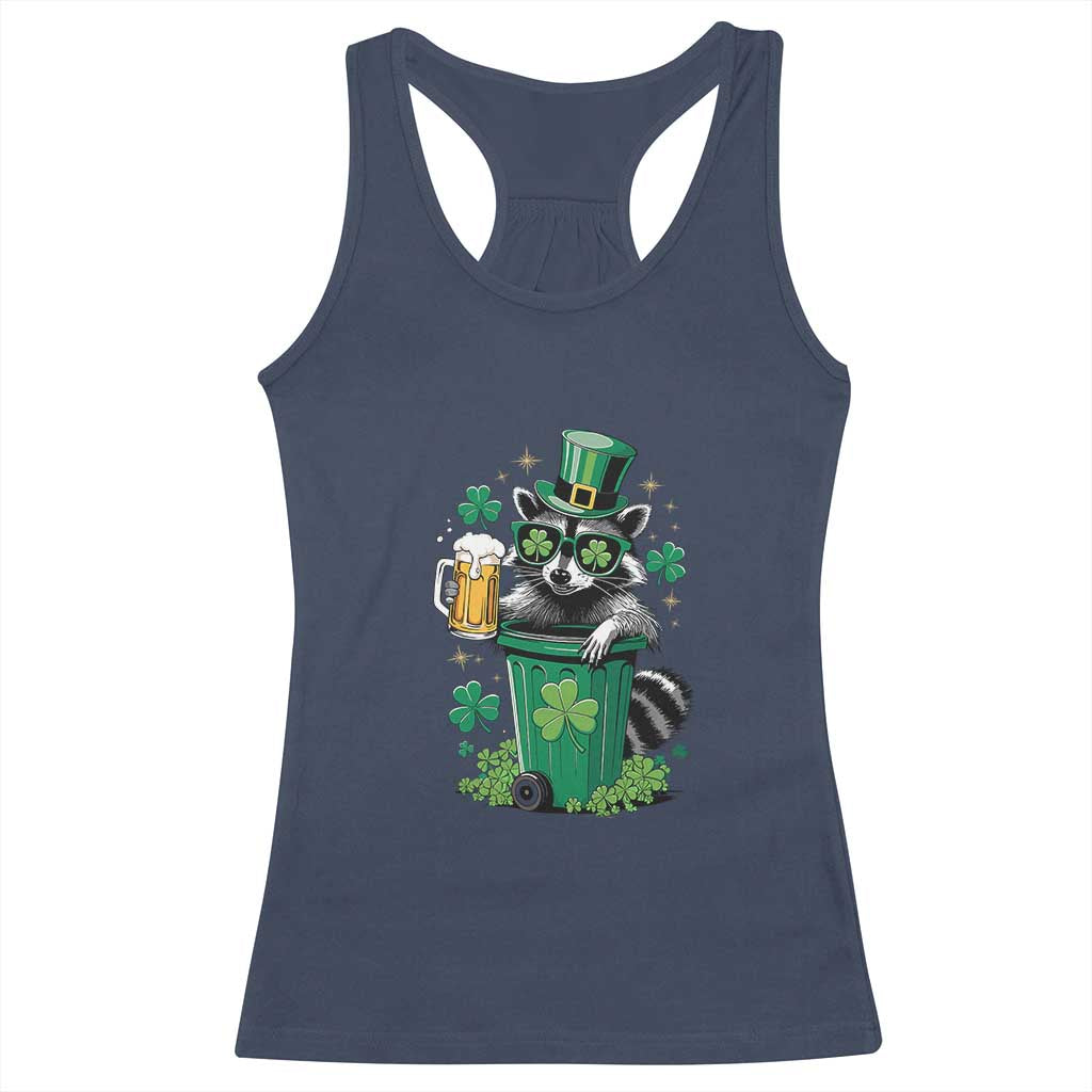 Funny St.Patrick's Day Raccoon Racerback Tank Top Patrick Drinking Irish