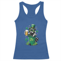 Funny St.Patrick's Day Raccoon Racerback Tank Top Patrick Drinking Irish