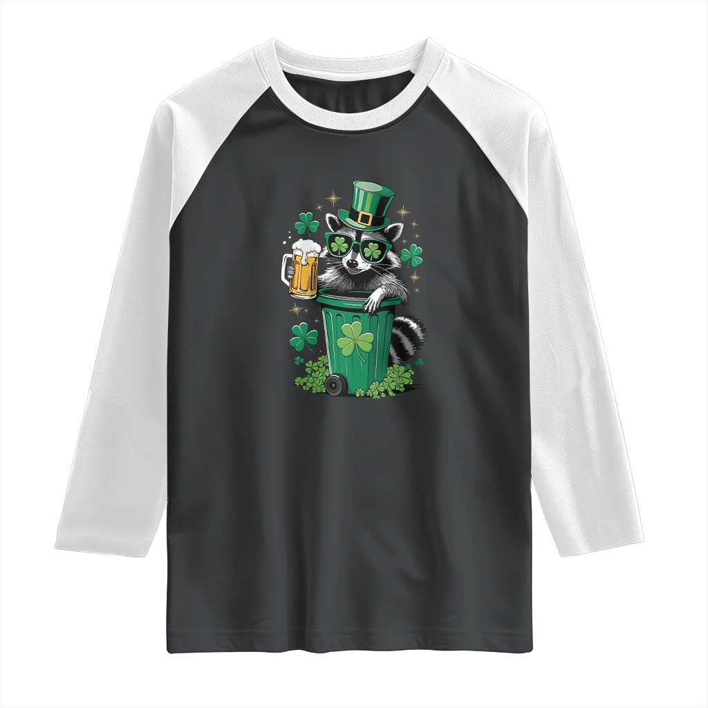 Funny St.Patrick's Day Raccoon Raglan Shirt Patrick Drinking Irish