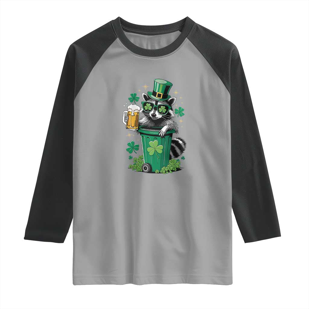 Funny St.Patrick's Day Raccoon Raglan Shirt Patrick Drinking Irish