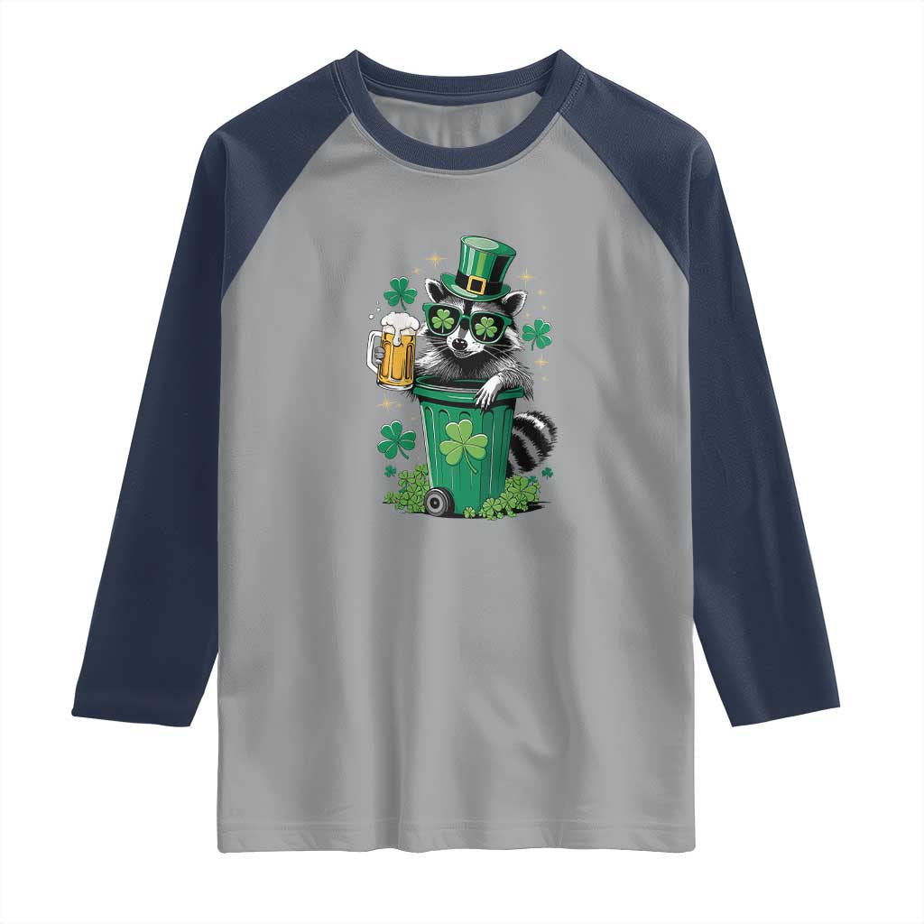 Funny St.Patrick's Day Raccoon Raglan Shirt Patrick Drinking Irish