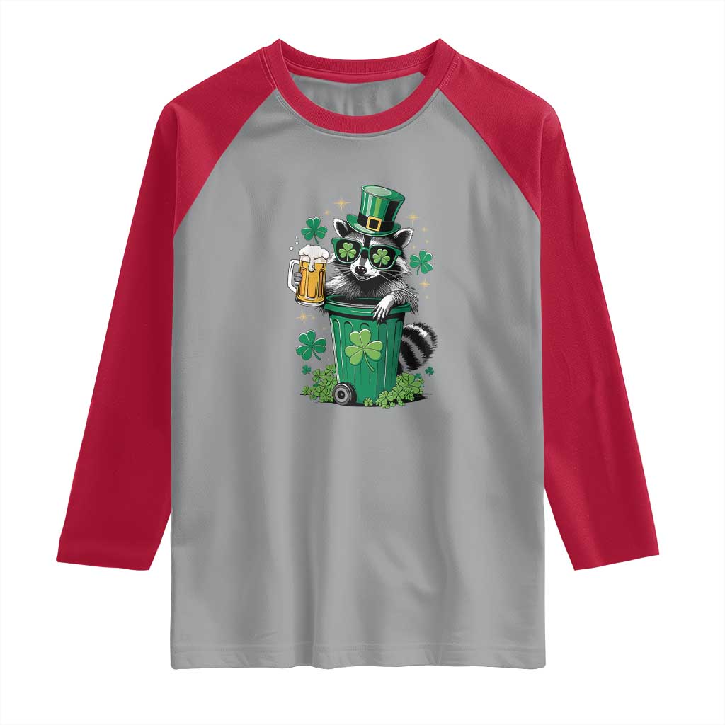 Funny St.Patrick's Day Raccoon Raglan Shirt Patrick Drinking Irish