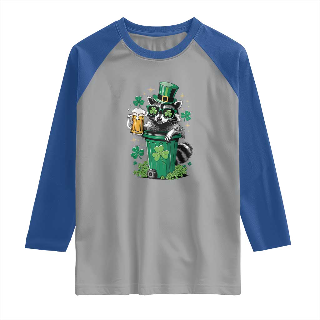 Funny St.Patrick's Day Raccoon Raglan Shirt Patrick Drinking Irish