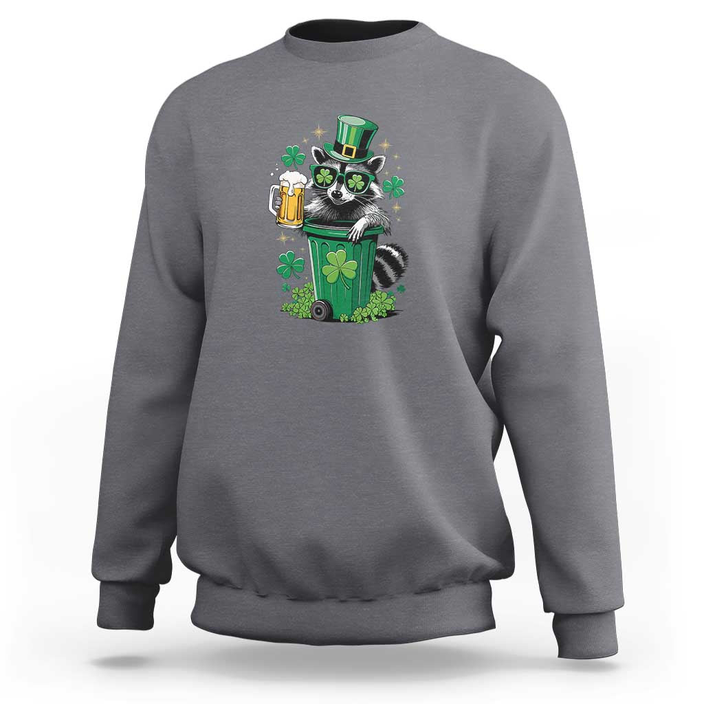 Funny St.Patrick's Day Raccoon Sweatshirt Patrick Drinking Irish