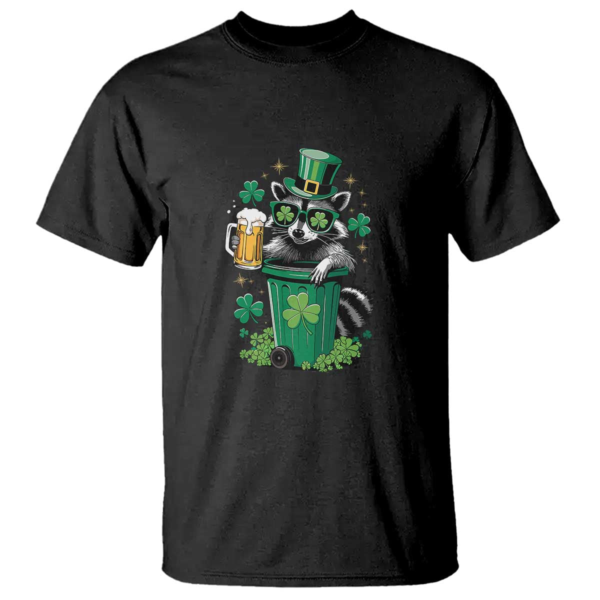 Funny St.Patrick's Day Raccoon T Shirt Patrick Drinking Irish