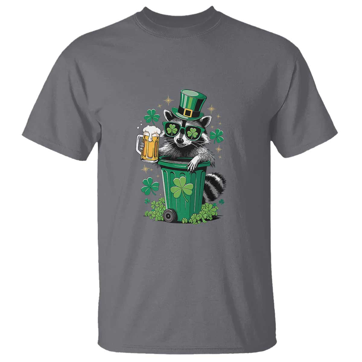 Funny St.Patrick's Day Raccoon T Shirt Patrick Drinking Irish