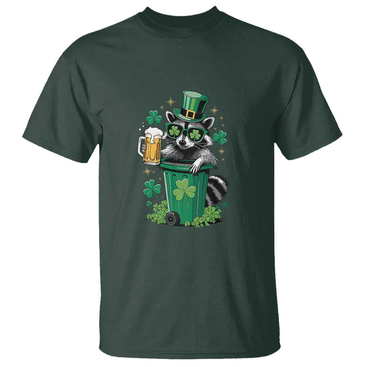 Funny St.Patrick's Day Raccoon T Shirt Patrick Drinking Irish