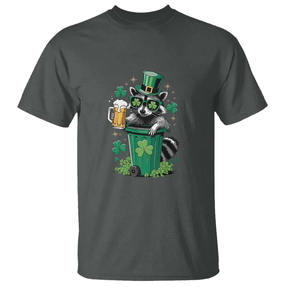 Funny St.Patrick's Day Raccoon T Shirt Patrick Drinking Irish