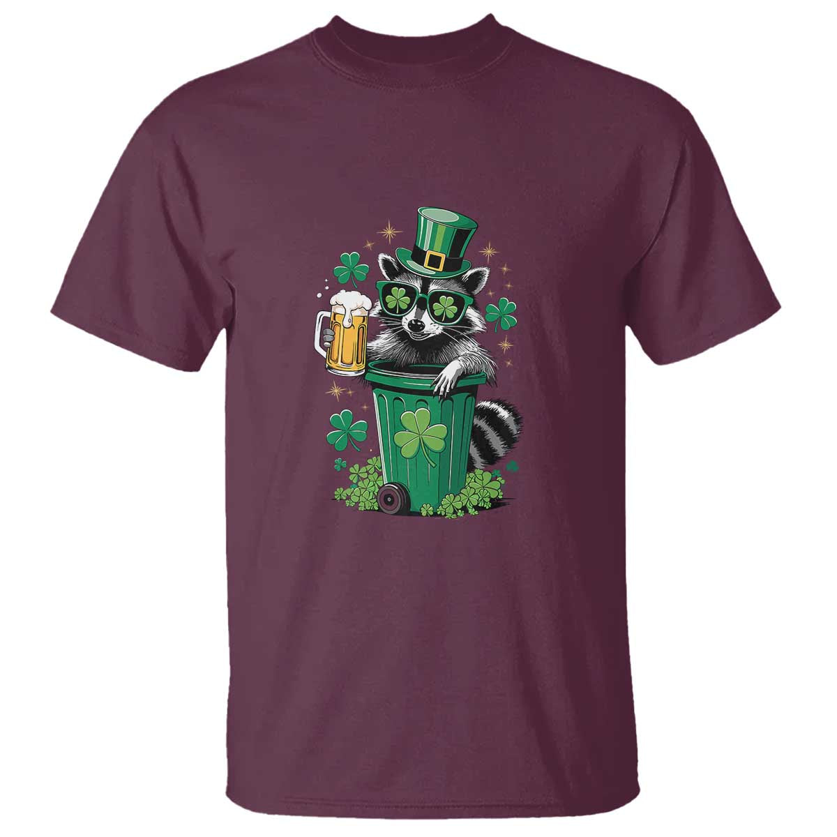 Funny St.Patrick's Day Raccoon T Shirt Patrick Drinking Irish