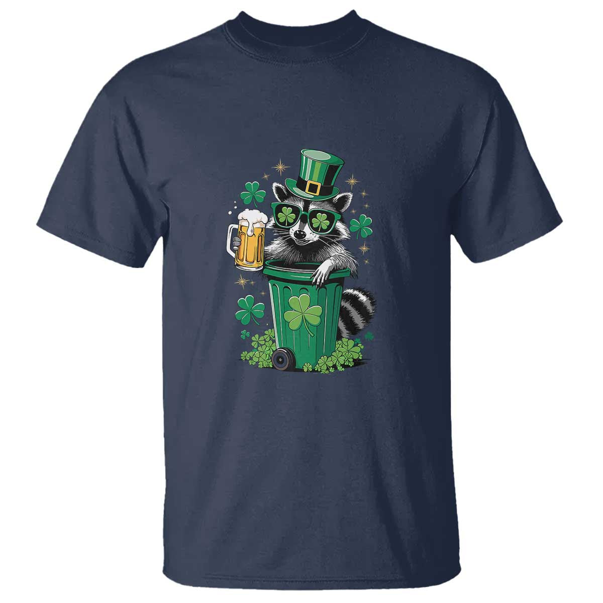 Funny St.Patrick's Day Raccoon T Shirt Patrick Drinking Irish