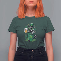 Funny St.Patrick's Day Raccoon T Shirt For Women Patrick Drinking Irish
