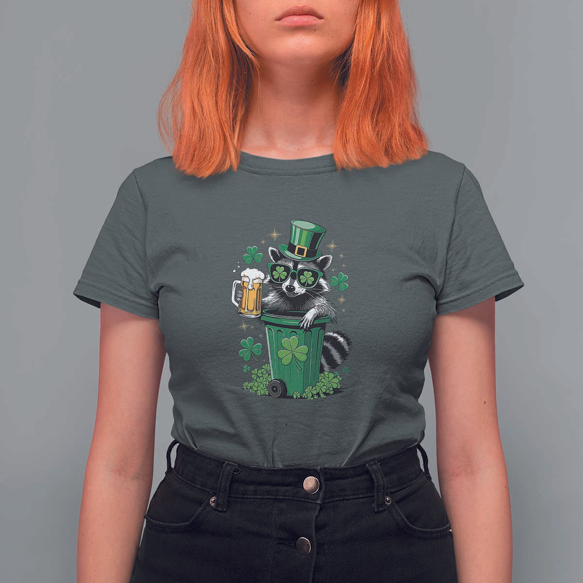 Funny St.Patrick's Day Raccoon T Shirt For Women Patrick Drinking Irish