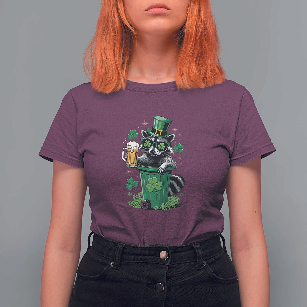 Funny St.Patrick's Day Raccoon T Shirt For Women Patrick Drinking Irish