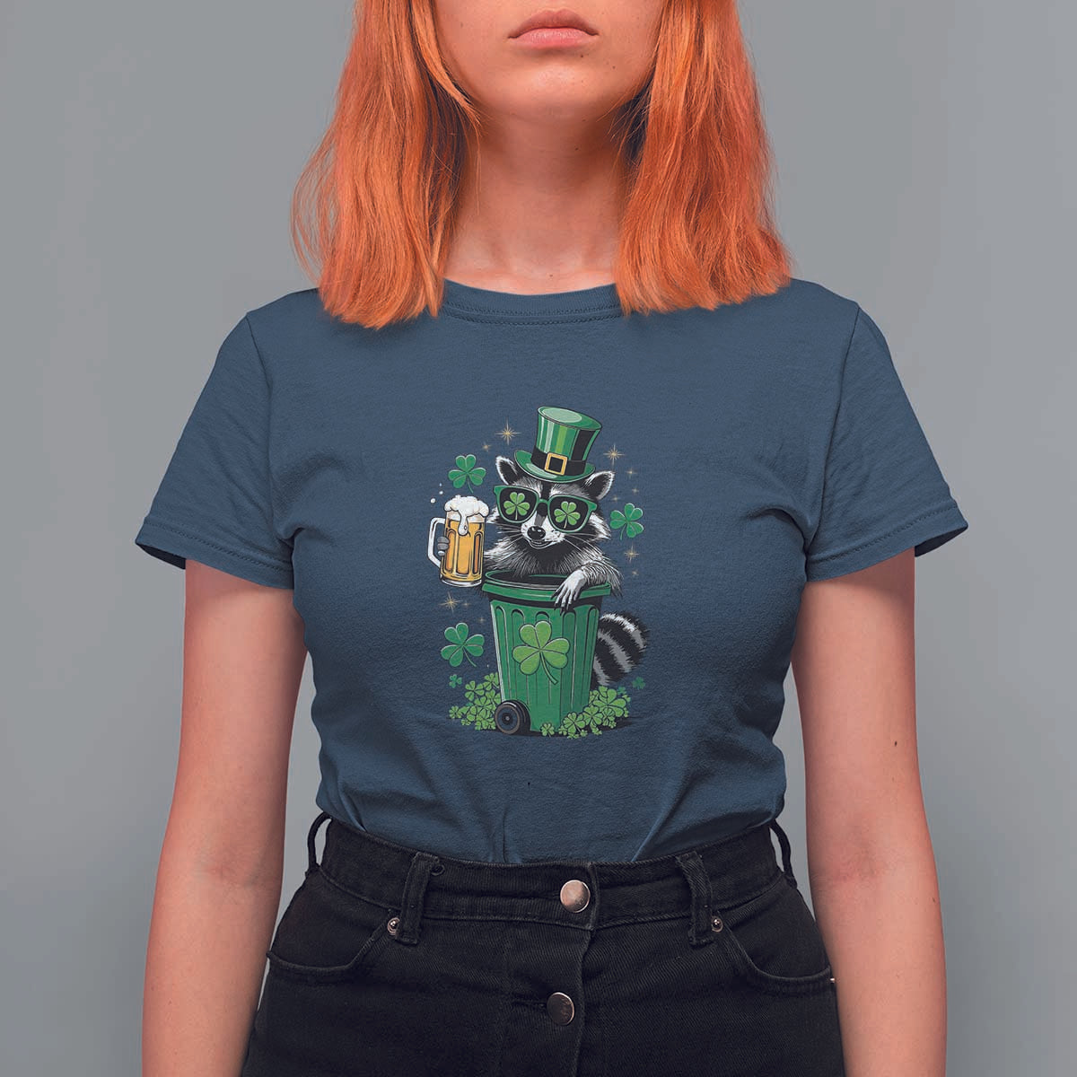 Funny St.Patrick's Day Raccoon T Shirt For Women Patrick Drinking Irish