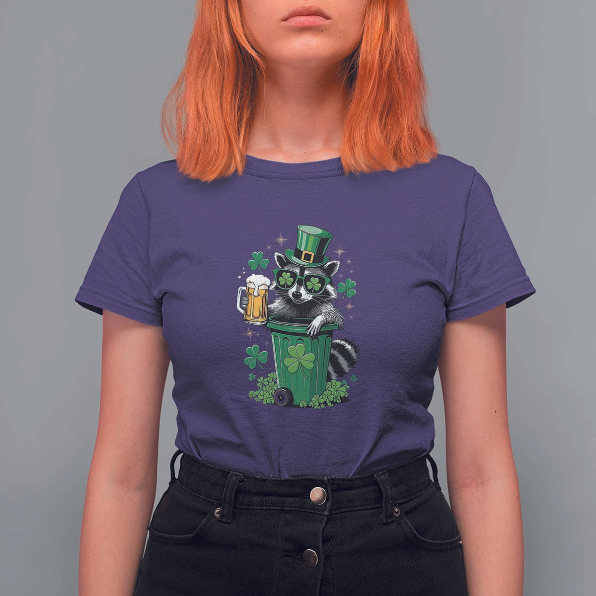 Funny St.Patrick's Day Raccoon T Shirt For Women Patrick Drinking Irish