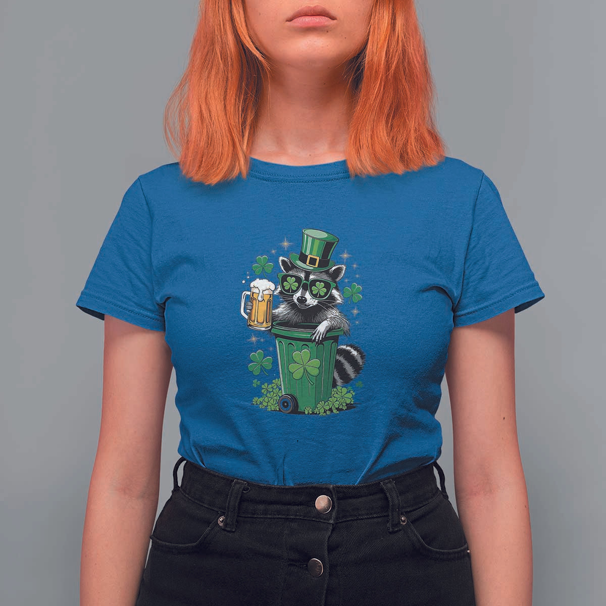 Funny St.Patrick's Day Raccoon T Shirt For Women Patrick Drinking Irish