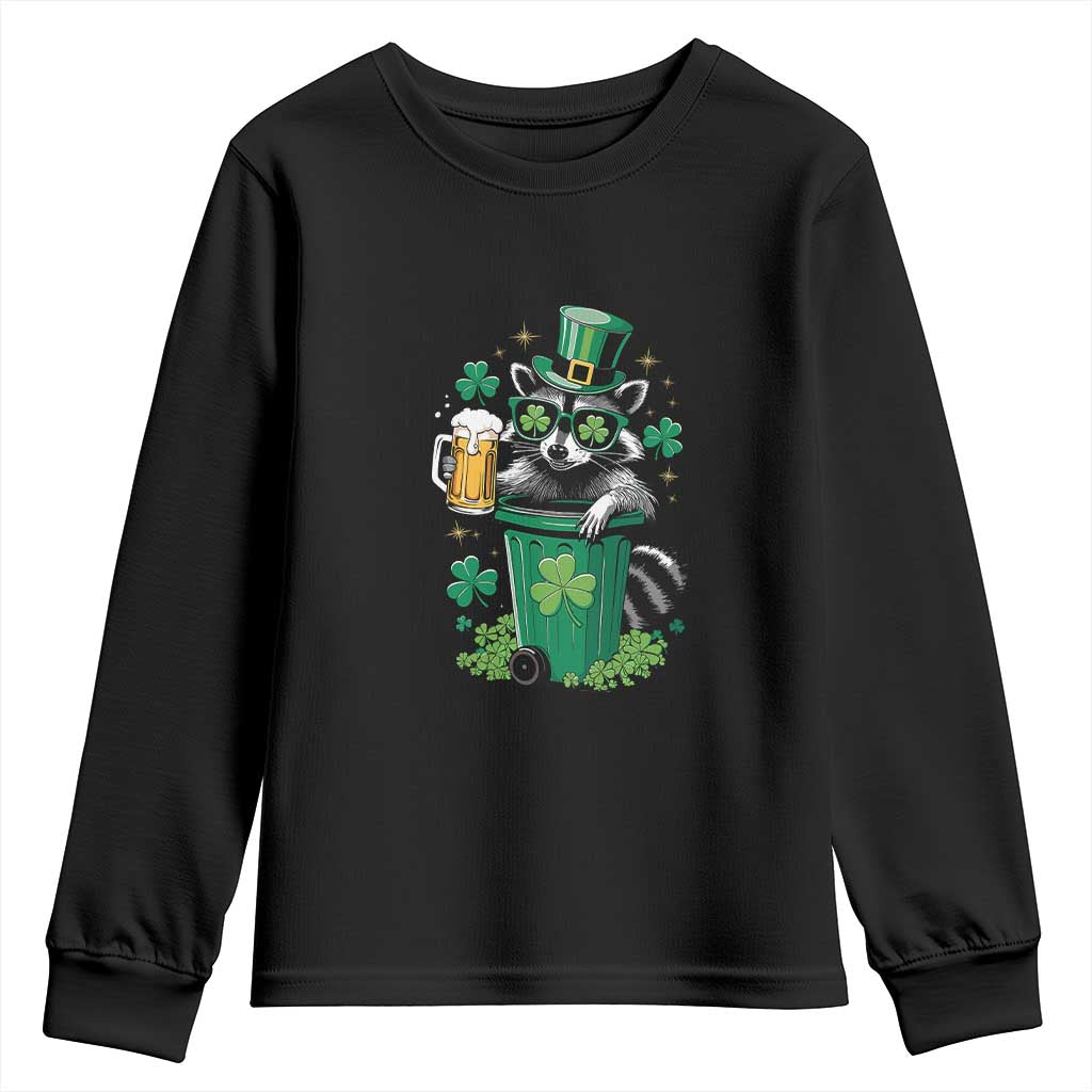 Funny St.Patrick's Day Raccoon Youth Sweatshirt Patrick Drinking Irish
