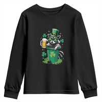 Funny St.Patrick's Day Raccoon Youth Sweatshirt Patrick Drinking Irish