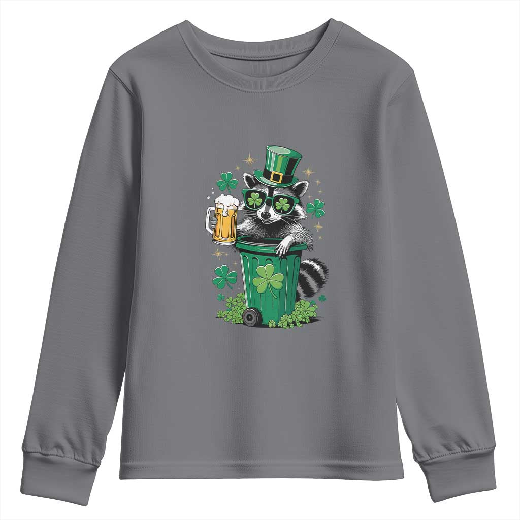 Funny St.Patrick's Day Raccoon Youth Sweatshirt Patrick Drinking Irish
