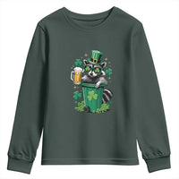 Funny St.Patrick's Day Raccoon Youth Sweatshirt Patrick Drinking Irish