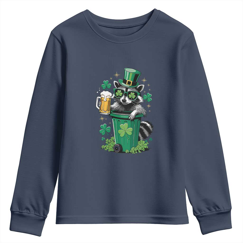 Funny St.Patrick's Day Raccoon Youth Sweatshirt Patrick Drinking Irish