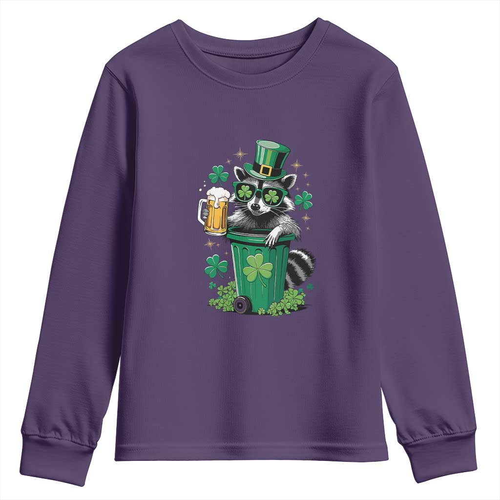 Funny St.Patrick's Day Raccoon Youth Sweatshirt Patrick Drinking Irish