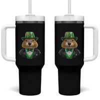 Funny Groundhog Leprechaun Tumbler With Handle Woodchuck Happy St Patrick's Day