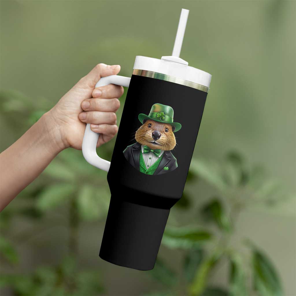Funny Groundhog Leprechaun Tumbler With Handle Woodchuck Happy St Patrick's Day