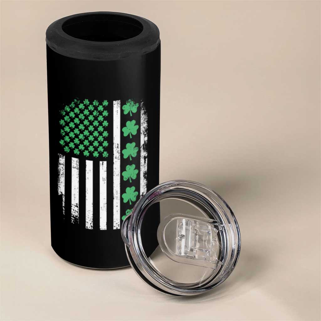 American Shamrock Flag 4 in 1 Can Cooler Tumbler Lucky St Patricks Day