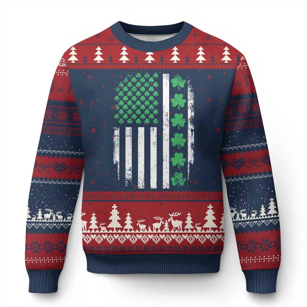American Shamrock Flag Ugly Christmas Sweater Lucky St Patricks Day - Wonder Print Shop