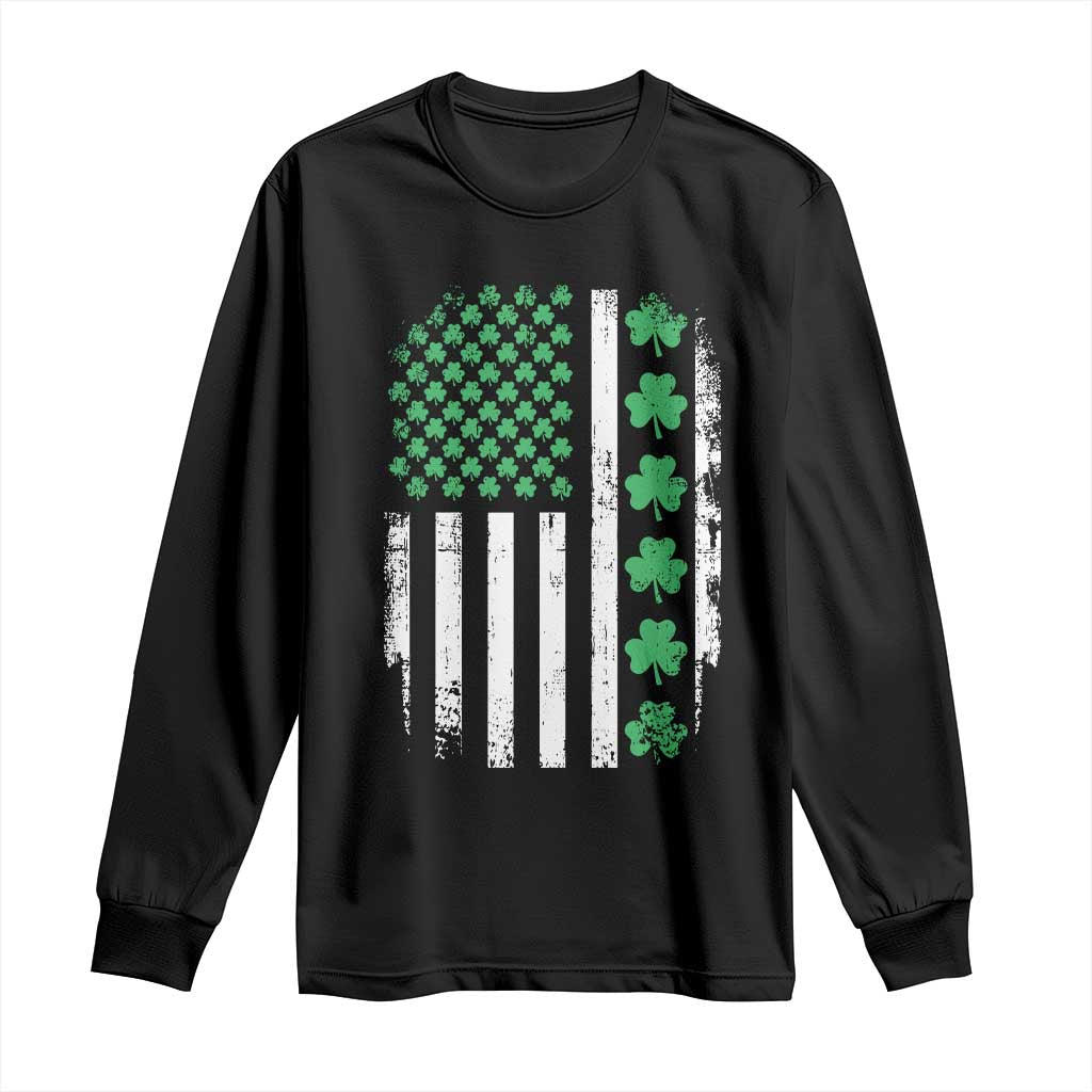 American Shamrock Flag Long Sleeve Shirt Lucky St Patricks Day
