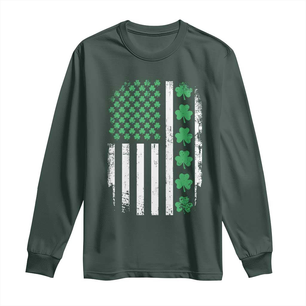 American Shamrock Flag Long Sleeve Shirt Lucky St Patricks Day